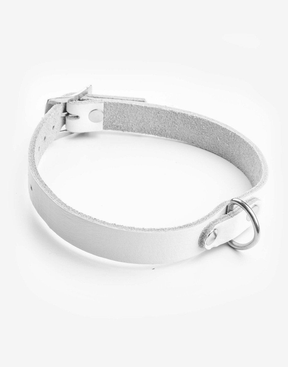 Hvidt læder halsbånd med ring-0